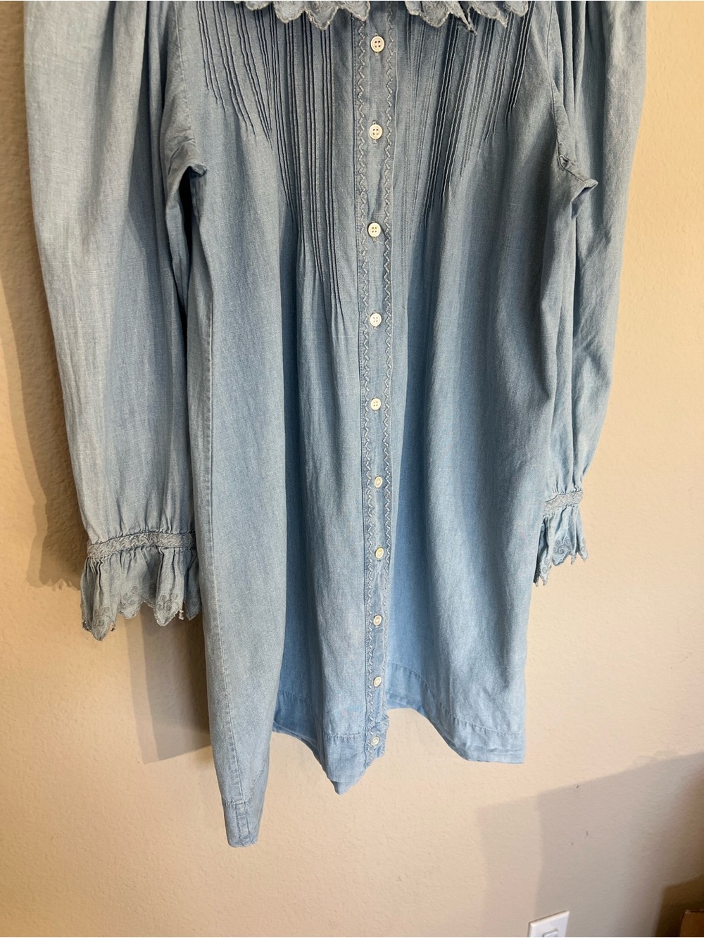 Doen Wing mini shirt dress in Parisian Chambray blue cottage core romantic M - Picture 8 of 16